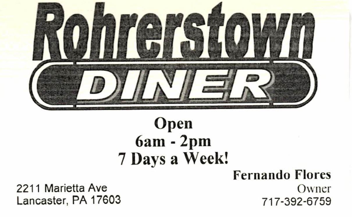 Rohrerstown Diner business card